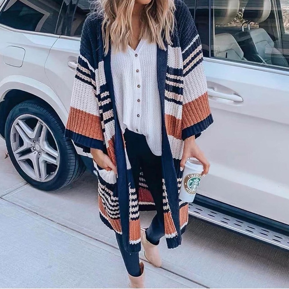 Striped Navy and Orange Women's Sweater